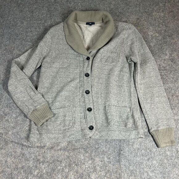GAP Cardigan Sweater Mens Large Gray Button Up Collared Pockets Preppy Casual - Picture 1 of 8